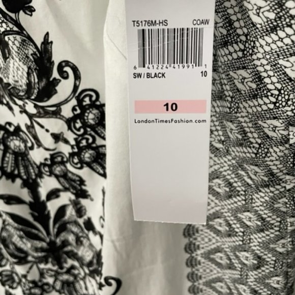 NWT - LONDON TIMES Ornate Scroll Flower Printed Cotton Sateen Dress Size 10 - Picture 4 of 5